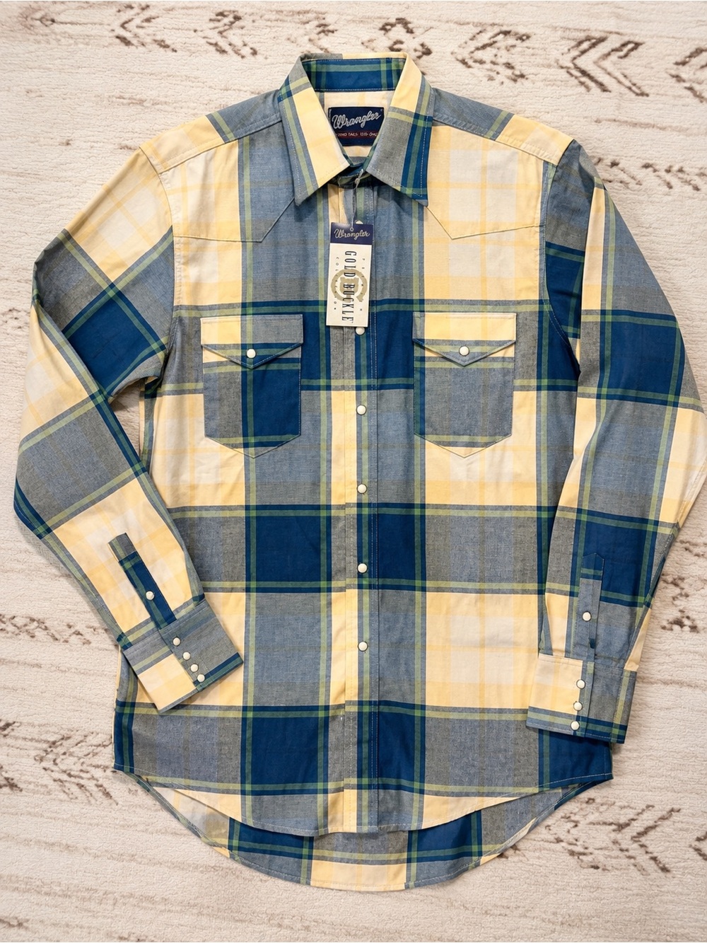 Wrangler Gold Buckle Men’s 15.5 34 Plaid Pearl Snap Western Shirt NWT